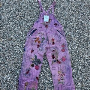 Magnolia Pearl Embroidered Love Overalls NWT